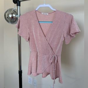 Pink striped wrap top Size S